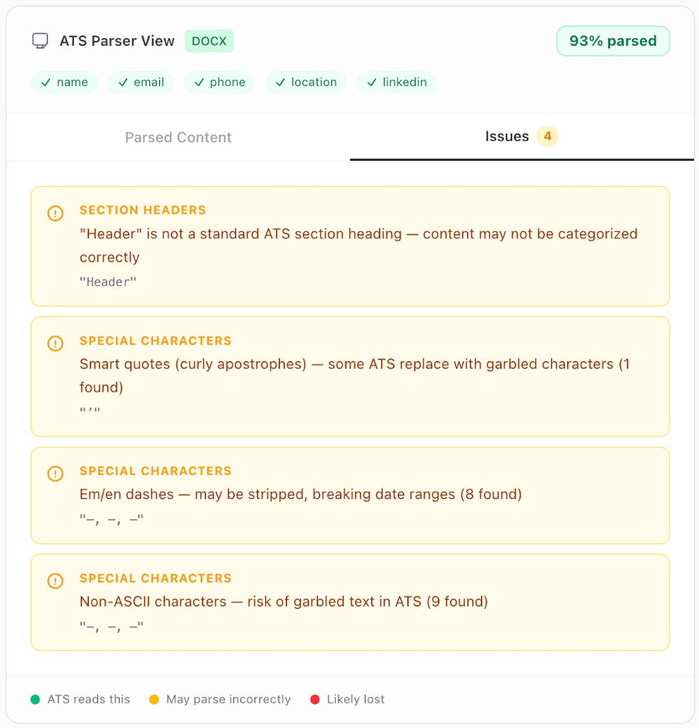 ATS parser analyzing a resume